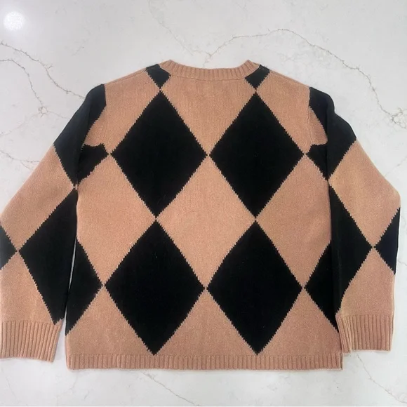 🖤 Magaschoni Cashmere Argyle Sweater V-Neck | Classic Luxury Knit | Size L - Picture 4 of 5